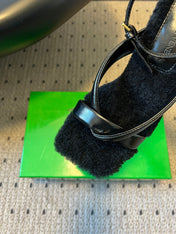 BOTTEGA VENETA 26S SQUARE-TOE HIGH-HEEL SANDALS 90 MM IN BLACK LAMBSKIN AND WOOL