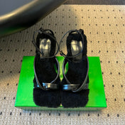 BOTTEGA VENETA 26S SQUARE-TOE HIGH-HEEL SANDALS 90 MM IN BLACK LAMBSKIN AND WOOL