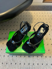 BOTTEGA VENETA 26S SQUARE-TOE HIGH-HEEL SANDALS 90 MM IN BLACK LAMBSKIN AND WOOL