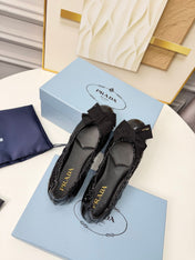 PRADA 26S BALLERINA FLATS IN BLACK CALFSKIN WITH BOW
