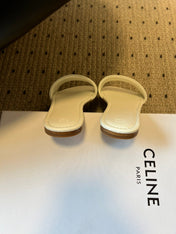 CELINE 26S FLAT SLIDES IN WHITE LAMBSKIN