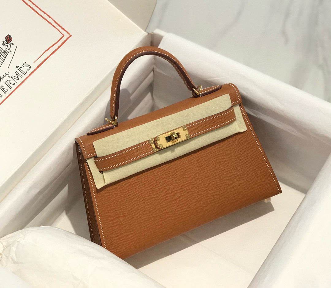 HM KELLY MINI 20 GOLDEN BROWN EPSOM GOLD HARDWARE