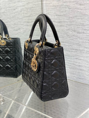 MEDIUM LADY BAG 24 IN BLACK CALFSKIN GOLD HARDWARE