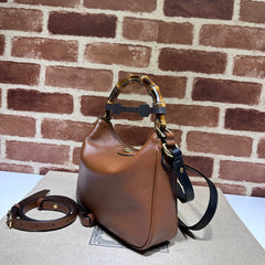 DIANA MINI BAG 24 WITH WEB IN WINE RED LACQUER CALFSKIN BAMBOO HANDLE