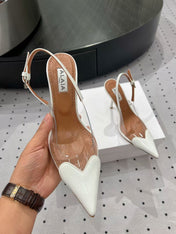 ALAIA HIGH 9 CM SLINGBACK IN WHITE PATENT CALFSKIN AND FILM