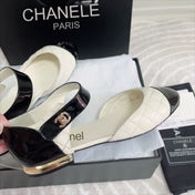 CC FLAT SANDAL IN WHITE MIX BLACK CALFSKIN