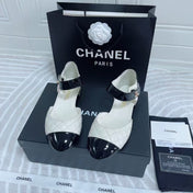 CC FLAT SANDAL IN WHITE MIX BLACK CALFSKIN