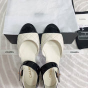CC CLASSIC MARY JANE FLATS IN WHITE AND BLACK QUILTED CALFSKIN