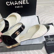 CC CLASSIC MARY JANE FLATS IN WHITE AND BLACK QUILTED CALFSKIN