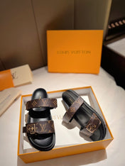 LV GOLD BUCKLE SANDALS IN BROWN MONOGRAM CANVAS