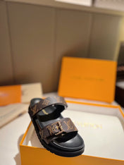 LV GOLD BUCKLE SANDALS IN BROWN MONOGRAM CANVAS