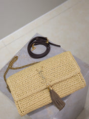YSL KATE BAG CROSSBODY 26 IN BEIGE WOVEN RAFFIA GOLD HARDWARE