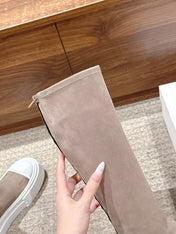 THE ROW HIGH BOOTS IN DARK BEIGE SUEDE