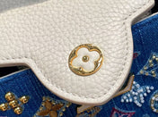 LV CAPUCINES BAG 21 PINIC IN COLORFUL DENIM GOLD HARDWARE