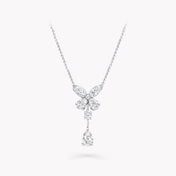 BUTTERFLY PEAR SHAPE CLASSIC SILVER DIAMOND DROP NECKLACE