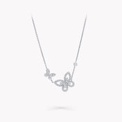 DOUBLE BUTTERFLY SILHOUETTE SILVER DIAMOND NECKLACE