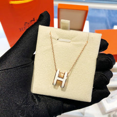 POP H NECKLACE WHITE PENDANT GOLD HARDWARE