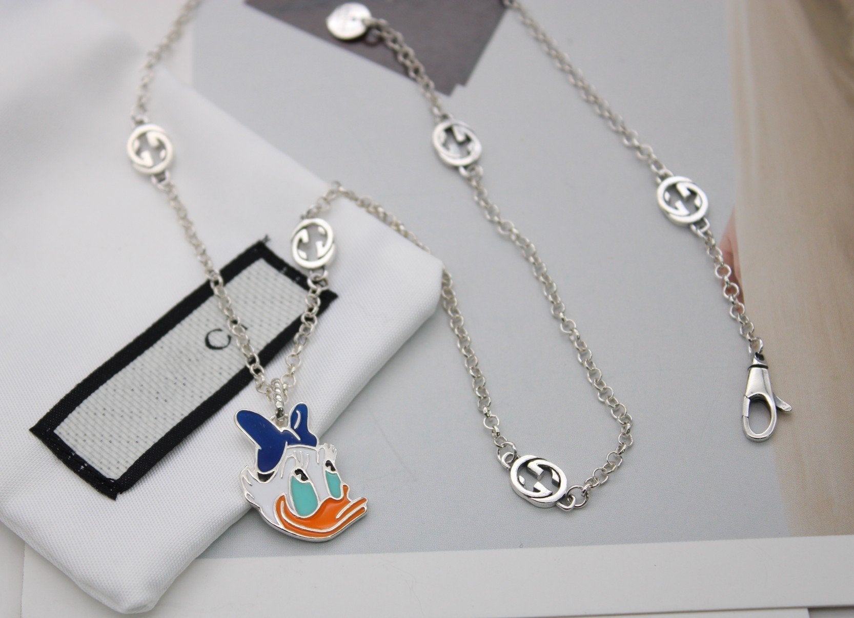 GG DONALD DUCK DOUBLE G STERLING SILVER NECKLACE