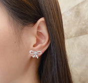 TILDA BOW MINI SILVER DIAMOND STUD EARRINGS