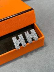 H STUD EARRINGS WITH SILVER DIAMONDS