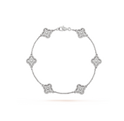 CLOVER 6 MOTIF SILVER DIAMOND BRACELET