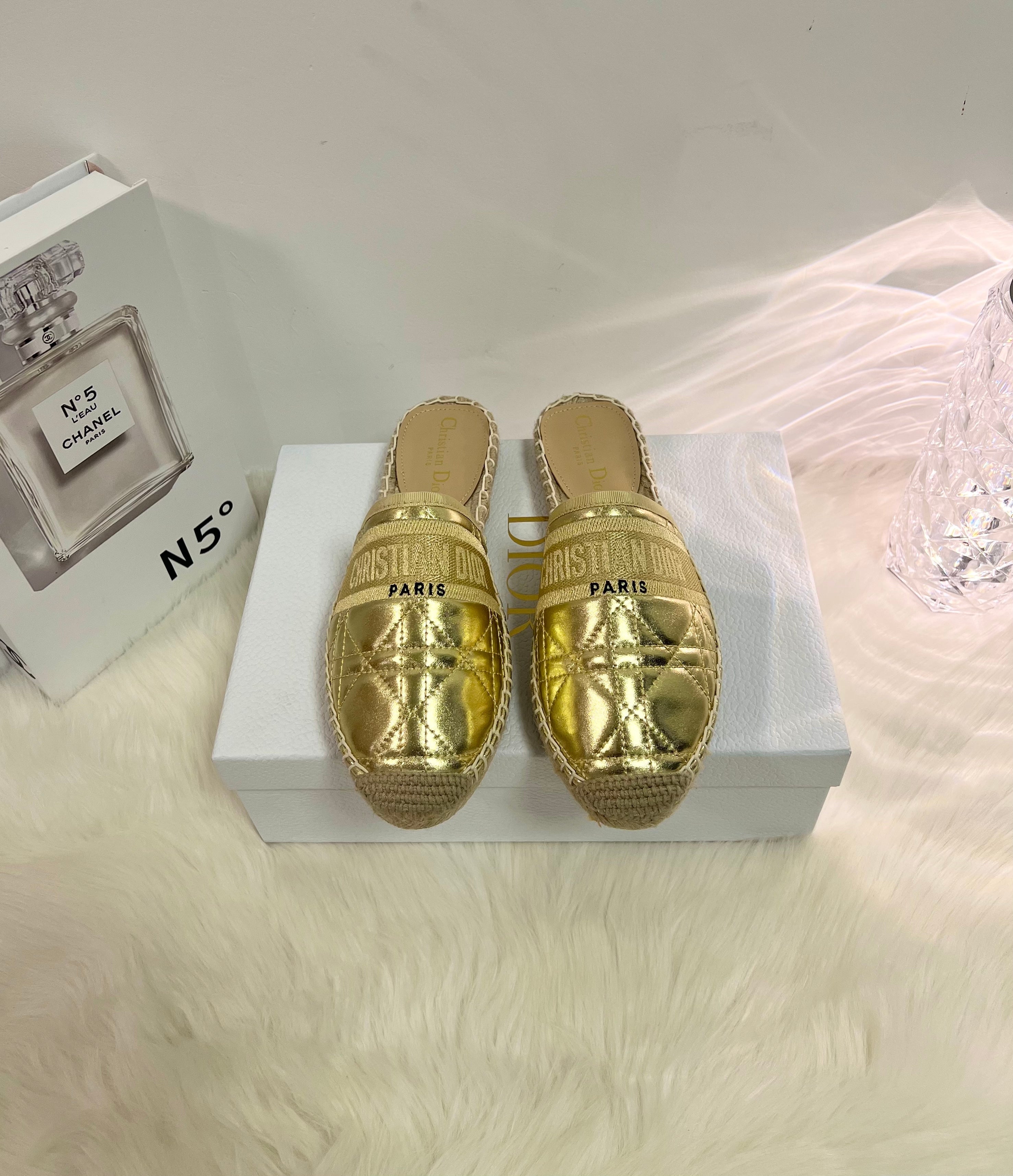 GRANVILLE ESPADRILLE MULE GOLD QUILTED CANNAGE CALFSKIN