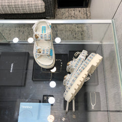 DAD SANDAL IN WHITE MIX LIGHT BLUE TWEED FABRIC