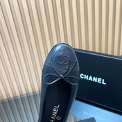CHANEL 25S BALLET FLATS 20MM IN BLACK CALFSKIN WITH BOW