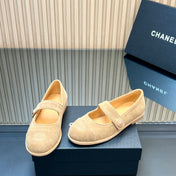 CHANEL 25S DOUBLE-STRAP MARY JANE SHOES IN LIGHT BROWN SUEDE