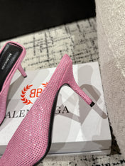 KNIFE 65MM HIGH MULE IN SHOCKING PINK SUEDE ATTACHED FULL CRYSTALS