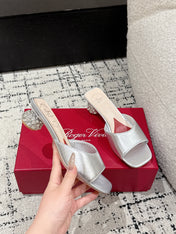 ROGER VIVIER 25S CRYSTAL HEEL MULE IN SILVER CALFSKIN