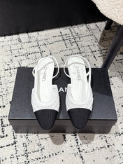 SLINGBACK 25S IN WHITE FABRIC AND BLACK CALFSKIN CANVAS