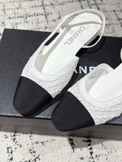 SLINGBACK 25S IN WHITE FABRIC AND BLACK CALFSKIN CANVAS