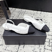 SLINGBACK 25S IN WHITE FABRIC AND BLACK CALFSKIN CANVAS