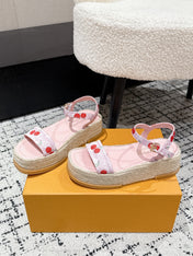 LV PLATFORM ESPADRILLE SANDALS 25S IN LIGHT PINK DENIM