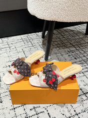 LV CHERRY HIGH HEELS 25S IN NUDE DENIM WITH BOW STYLE 5