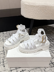 PRADA 25S HIGH TOP OPEN TOE FISHERMAN SANDALS IN WHITE CALFSKIN