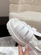 PRADA 25S HIGH TOP OPEN TOE FISHERMAN SANDALS IN WHITE CALFSKIN