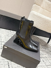 YSL 25S HEELED ANKLE BOOTS 70 MM IN BLACK SHINY LAMBSKIN
