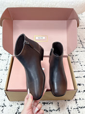 MIUMIU 26S BOOTIES IN DARK BROWN  FUME CALFSKIN