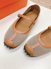 KICHU BALLET FLAT IN BRONZE BROWN CROCHET KNIT AND CALFSKIN