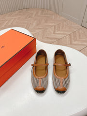 KICHU BALLET FLAT IN BRONZE BROWN CROCHET KNIT AND CALFSKIN