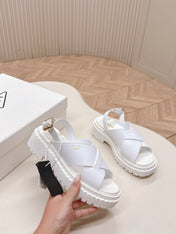 PRADA 25S CRISSCROSS SANDALS IN WHITE CALFSKIN