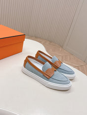 HM 25S SLIP-ON IN BLUE DENIM AND BROWN LAMBSKIN