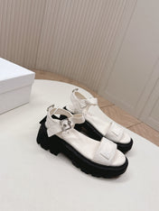 PRADA 26S SINGLE STRAP CHUNKY SOLE SANDALS IN WHITE CANVAS
