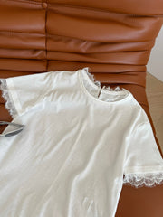 TEE WITH LACE PANEL 25S IN COTTON 265726