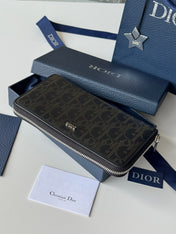 DIOR 25S LONG VERTICAL ZIPPED WALLET 19 IN BLACK CALFSKIN SILVER HARDWARE