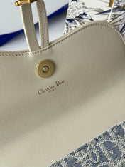 DIOR 25S MEDIUM SADDLE POUCH WITH CHAIN 21 IN LIGHT BLUE DIOR OBLIQUE JACQUARD CANVAS