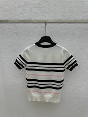 CHANEL SHORT-SLEEVE KNIT TOP STRIPED