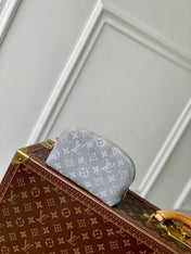 COSMETIC POUCH 19 IN GREY MONOGRAM DENIM GOLD HARDWARE